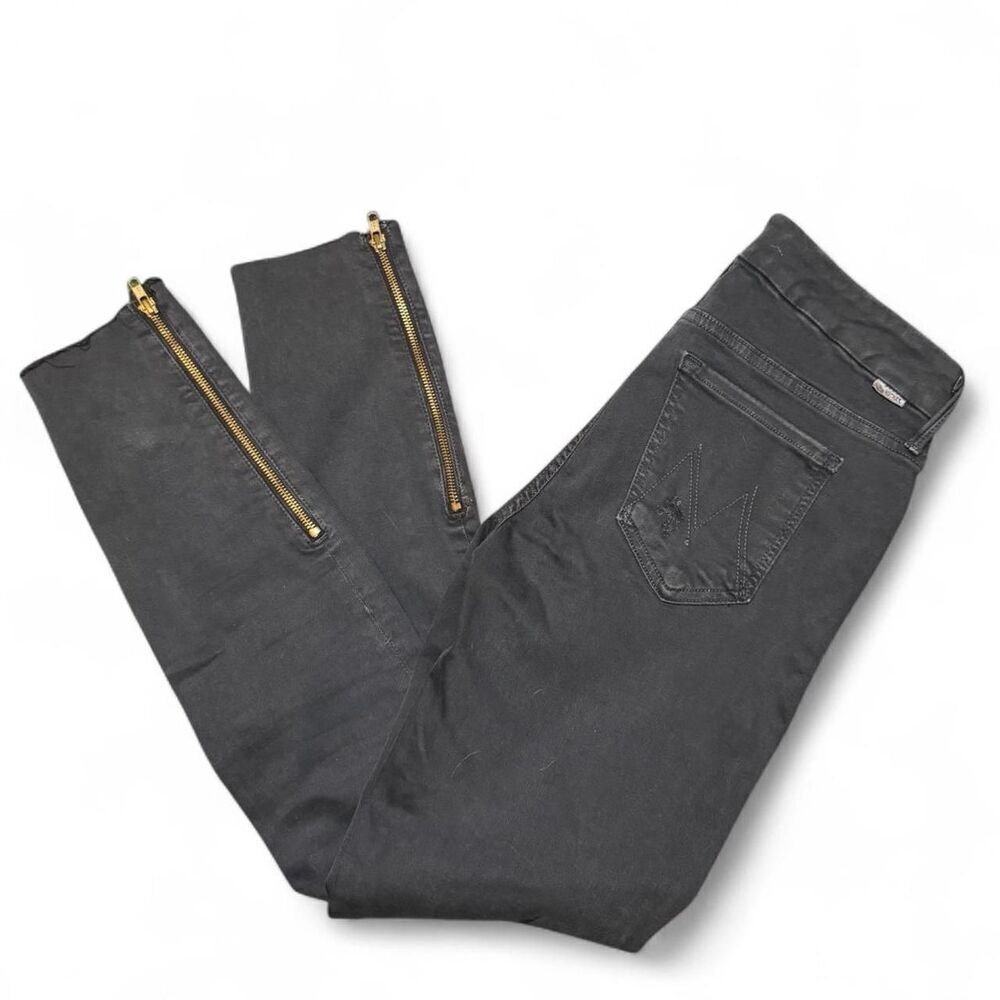 Mother Women's Looker Zip Fray in faded Black ripped skinny jeans Size 26